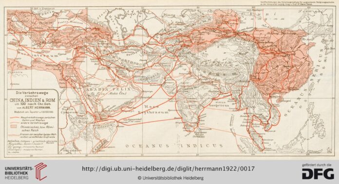 Este mapa de 1922 dibuja cómo se conectaban Roma, India y China hace casi 2.000 años